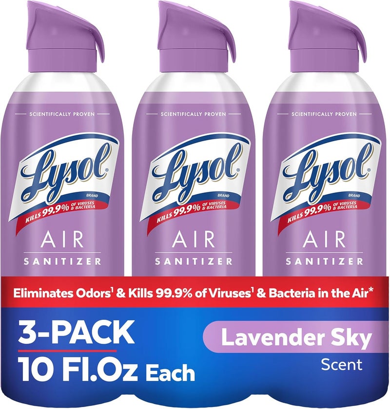 Lysol Air Sanitizer Spray with Odor Eliminator for Home & Office, Sanitizing Spray, Air Freshener Alternative, Lavender Sky Scent, 10 oz (Pack of 3) - Image 1